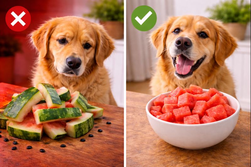 Can dogs eat watermelon safety comparison - Seeds and rind vs red flesh.