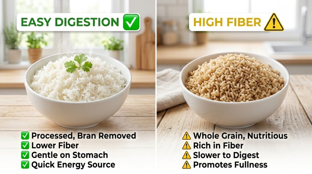 Comparison of white rice vs brown rice for dogs digestion.