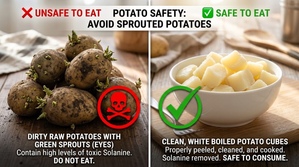 Can dogs eat potatoes raw vs cooked safety comparison.