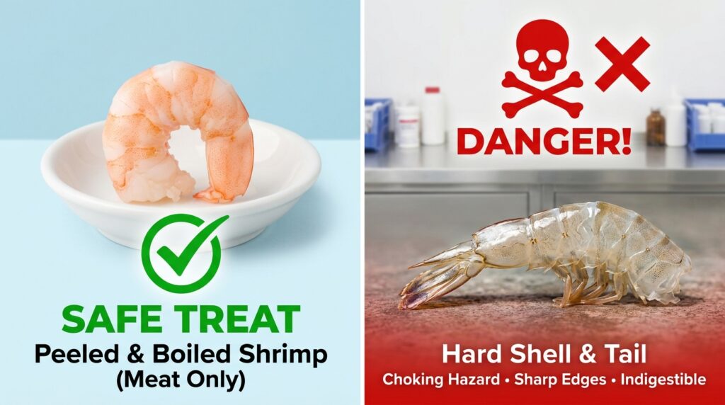 Can dogs eat shrimp tail and shell choking hazard.