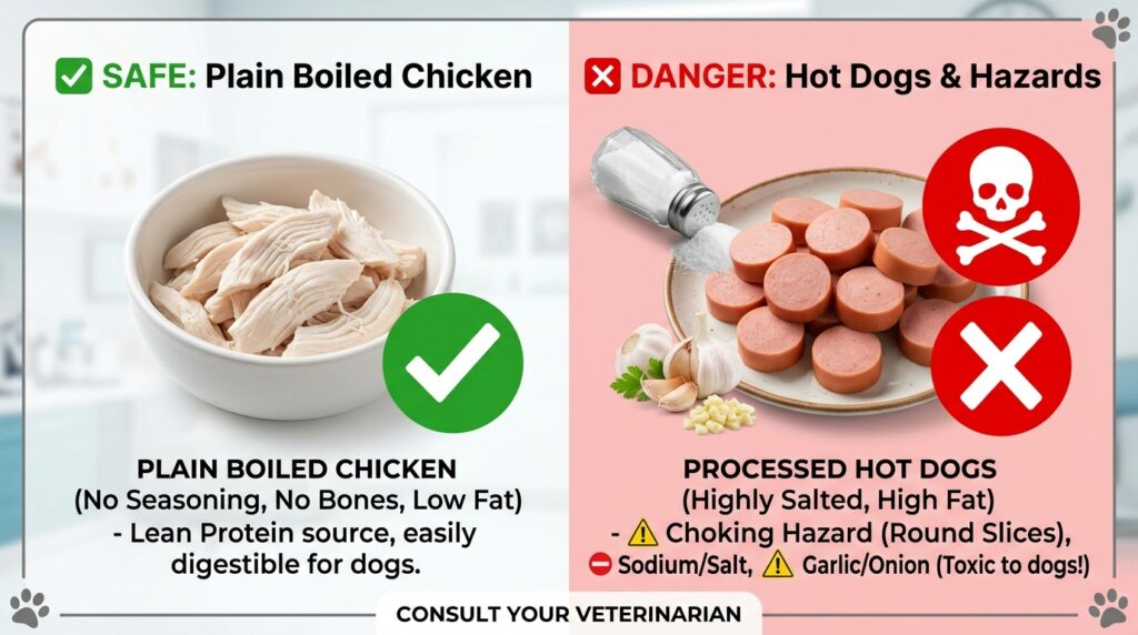 Can dogs eat hot dogs choking hazard and ingredients warning.