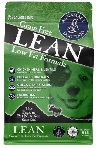 Annamaet Grain-Free Lean Reduced Fat Formula representing the best low fat dog food for pancreatitis