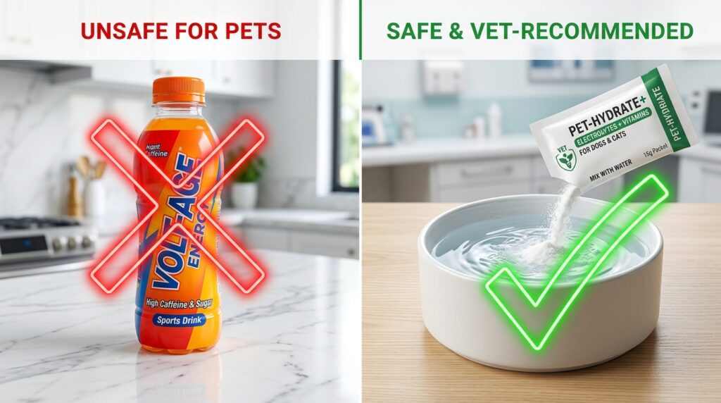 Educational comparison showing safe vet options when searching for the best electrolytes for dogs