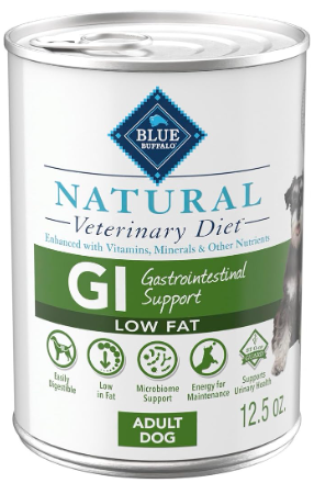 Blue Buffalo Natural GI canned food, options for the best low-fat wet dog foods for pancreatitis
