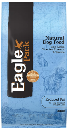 Eagle Pack Reduced Fat Pork & Chicken dry food representing low fat dog food for pancreatitis