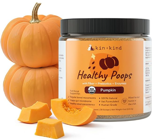 Kin and Kind Organic Pumpkin powder representing high fiber supplements for diabetic dogs