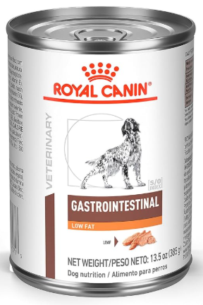Royal Canin Gastrointestinal canned food, among the best low-fat wet dog foods for pancreatitis