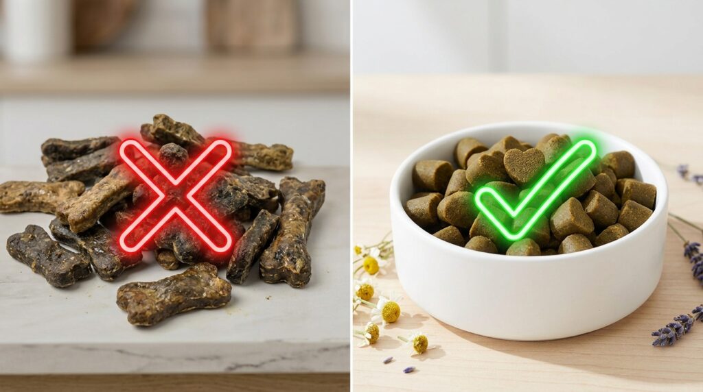 Educational comparison showing safe options when searching for the best calming supplements for dogs