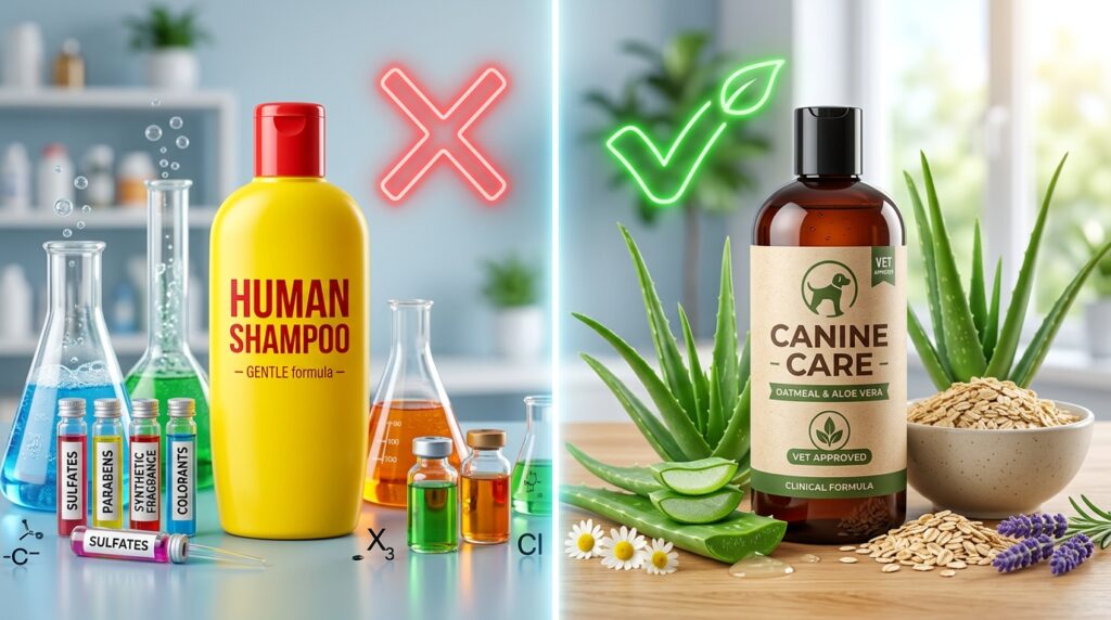 A visual comparison showing safe ingredient options when searching for the best dog shampoos for itchy skin