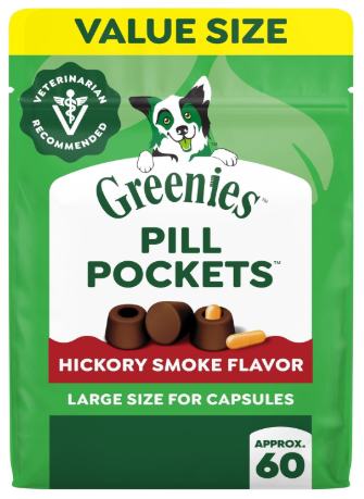 Greenies Hickory Smoke treats representing the best low fat pill pockets for dogs with pancreatitis