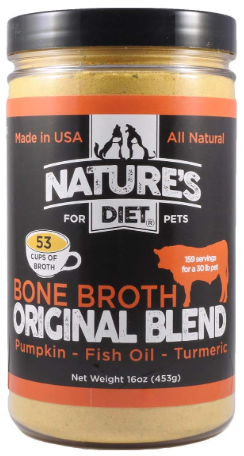 Nature's Diet pet bone broth powder representing the best bone broths for dogs with pancreatitis