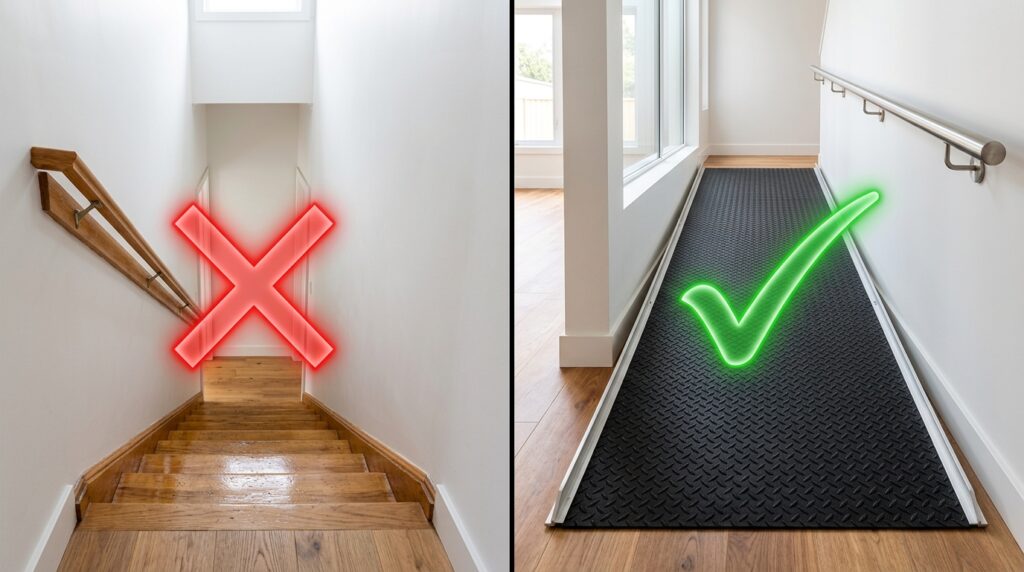 Educational comparison showing safe inclines when searching for the best dog ramps for older dogs