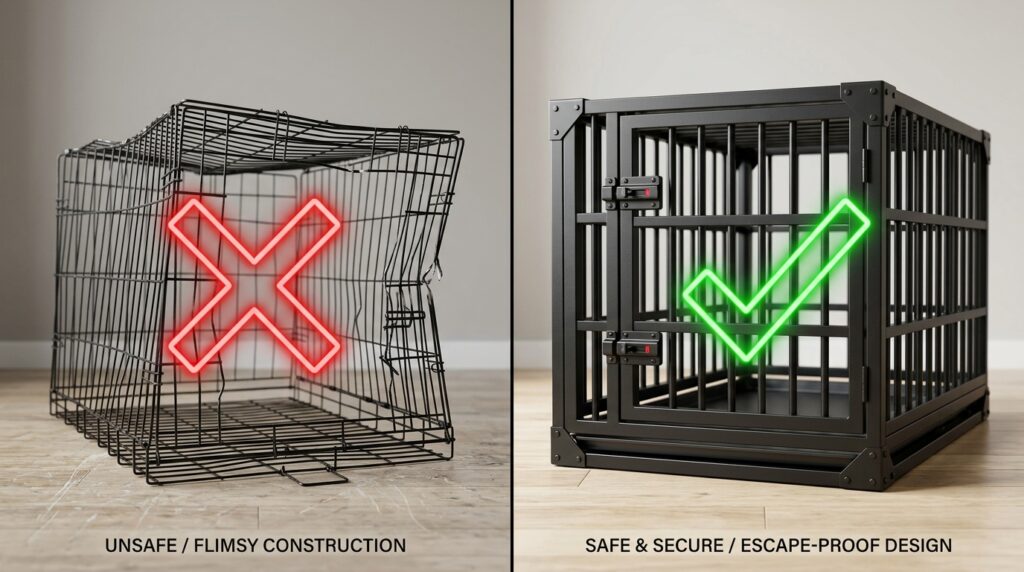 Educational comparison showing safe options when searching for heavy duty dog crates for separation anxiety