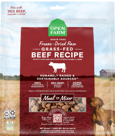 Open Farm freeze dried raw bag representing the best human grade dog food