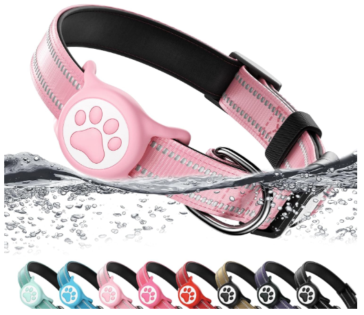 Waterproof AirTag collar representing the best gps dog collars with no monthly fee