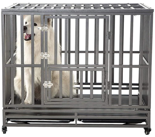 SMONTER silver cage representing heavy duty dog crates for separation anxiety