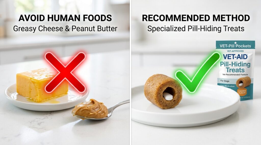 Educational comparison showing safe options when searching for low phosphorus pill pockets for kidney disease