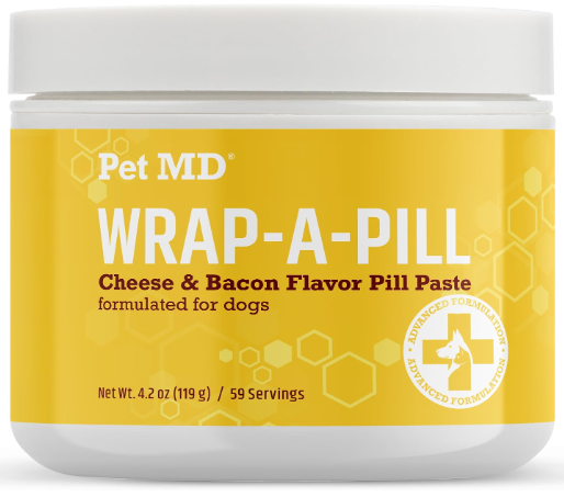 Pet MD Wrap A Pill cheese and bacon paste representing low phosphorus pill pockets for kidney disease