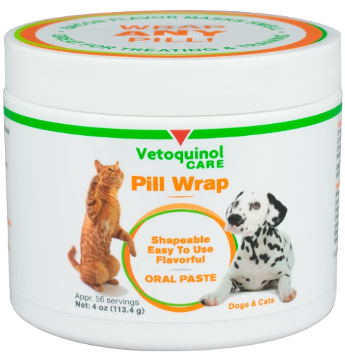 Vetoquinol pill wrap paste representing low phosphorus pill pockets for kidney disease