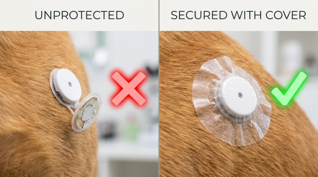 Educational comparison showing safe sensor patches when searching for the best cgm for dogs