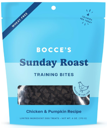Bocce's Bakery chicken and pumpkin representing low fat thanksgiving dog treats for pancreatitis