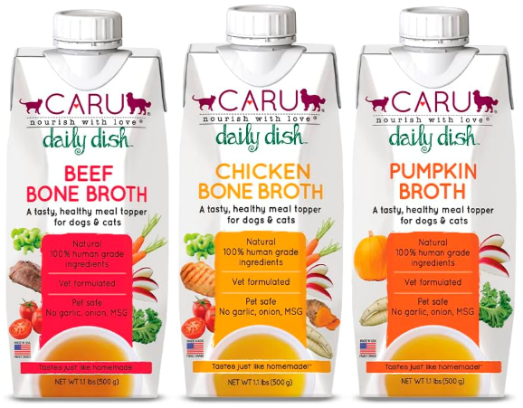 Caru Daily Dish meal topper representing safe low phosphorus dog food toppers