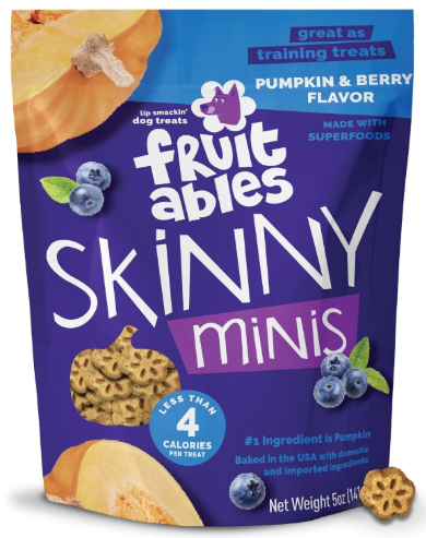 Fruitables pumpkin and berry treats representing low fat thanksgiving dog treats for pancreatitis