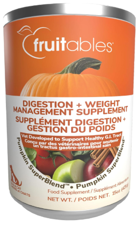 Fruitables pumpkin puree can representing safe low phosphorus dog food toppers