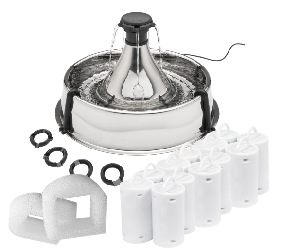 Drinkwell 360 stainless steel fountain representing the best dog water fountains for kidney disease