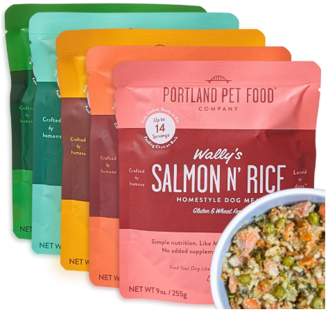 Portland Pet Food Company pouches representing safe low phosphorus dog food toppers