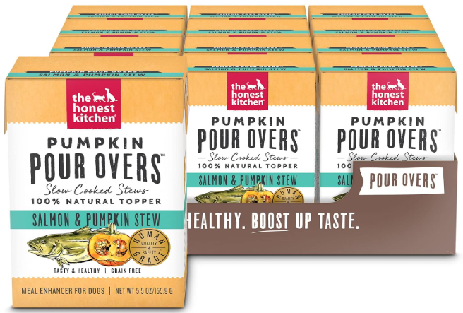 The Honest Kitchen pour overs carton representing safe low phosphorus dog food toppers