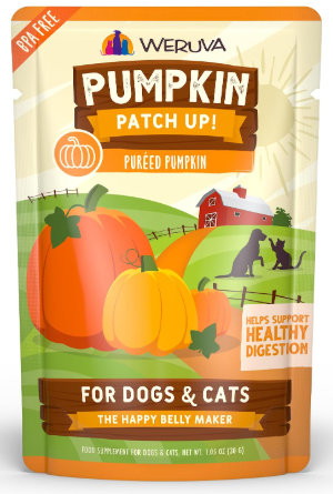 Weruva Pumpkin Patch Up puree representing safe low phosphorus dog food toppers